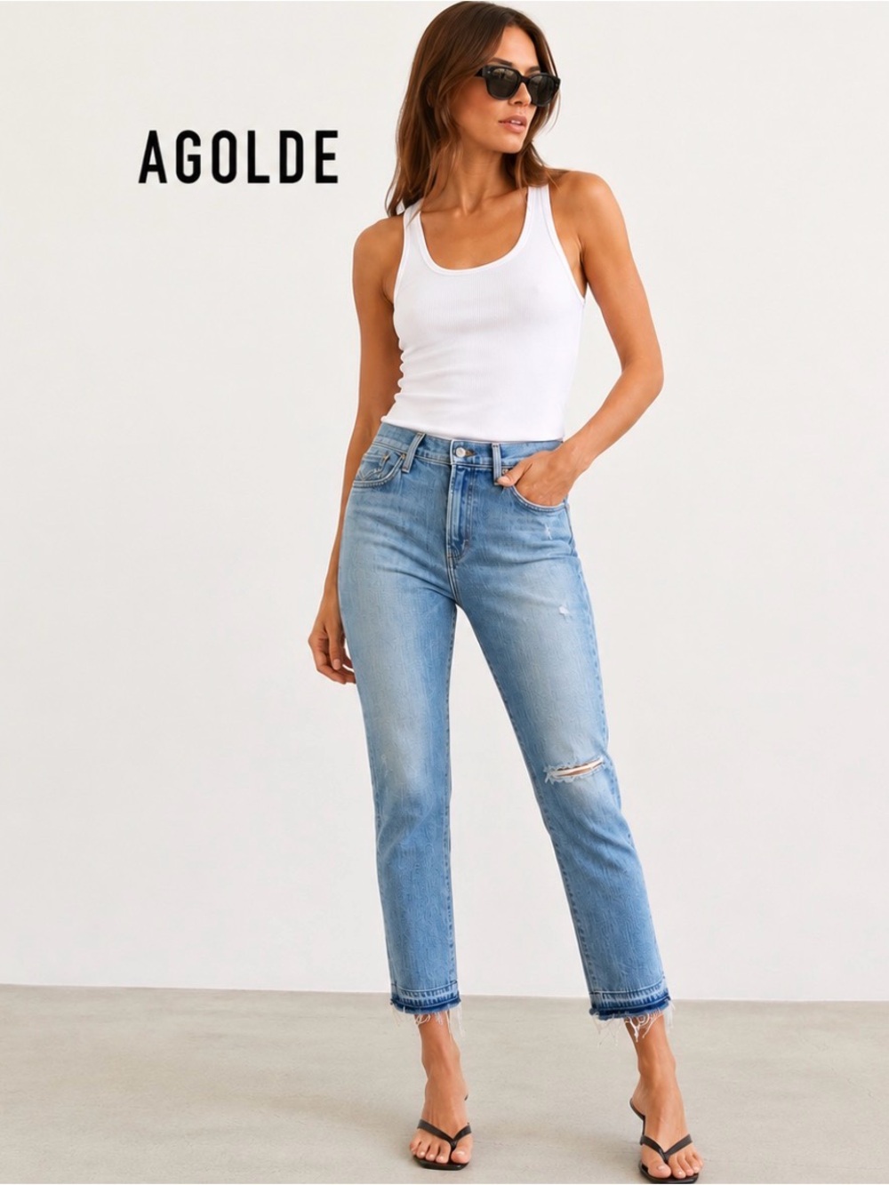 AGOLDE Sophie Crop Jeans Womens 27 Light Wash Distressed Raw Hem Skinny USA